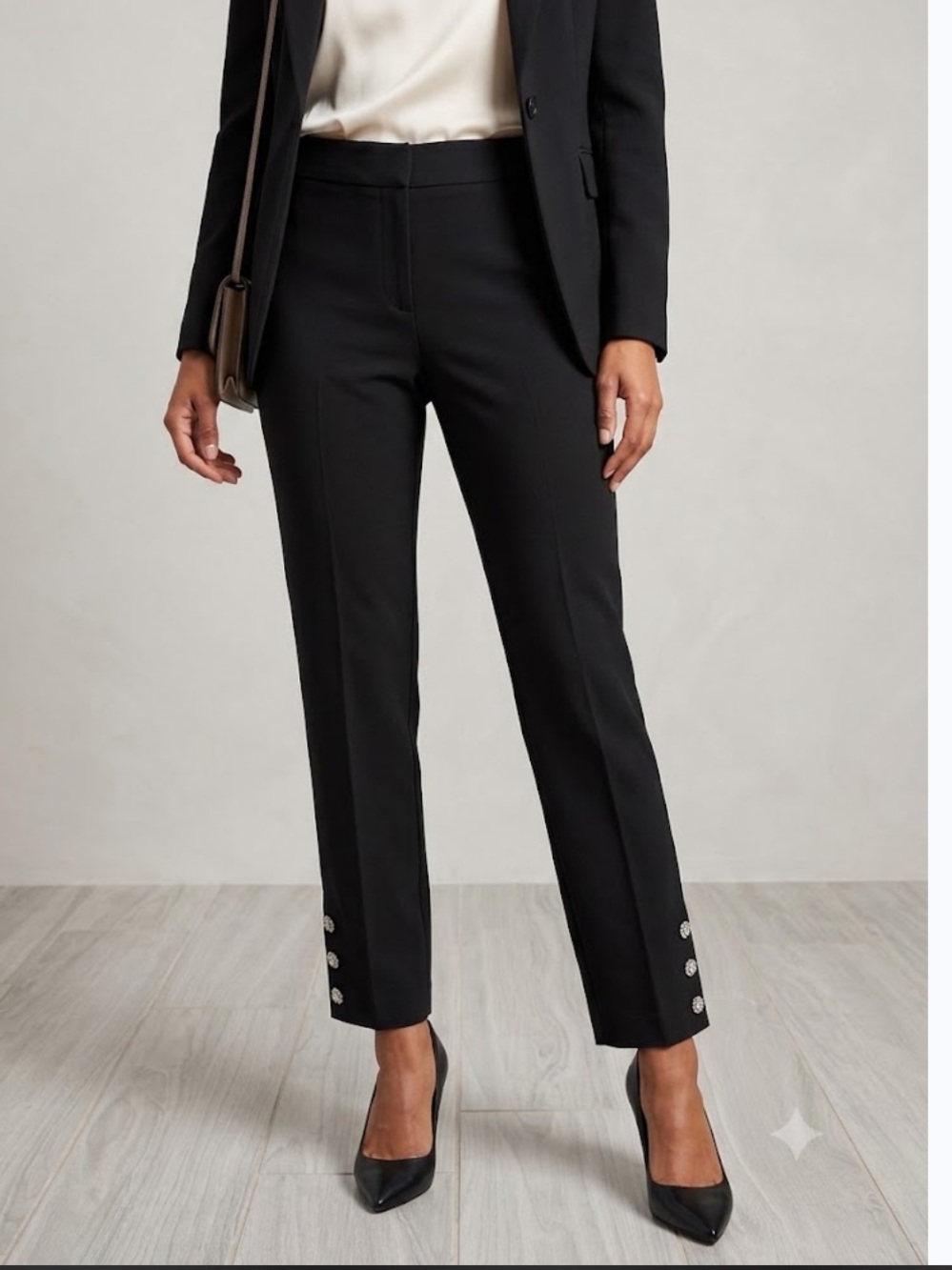 NWOT kate spade Black Cropped Dress Pants with Decorative Hem Buttons